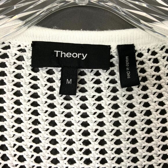 Theory White Open Knit Crochet Tunic Top Cover Up Cotton Blend Sz M - Picture 6 of 16